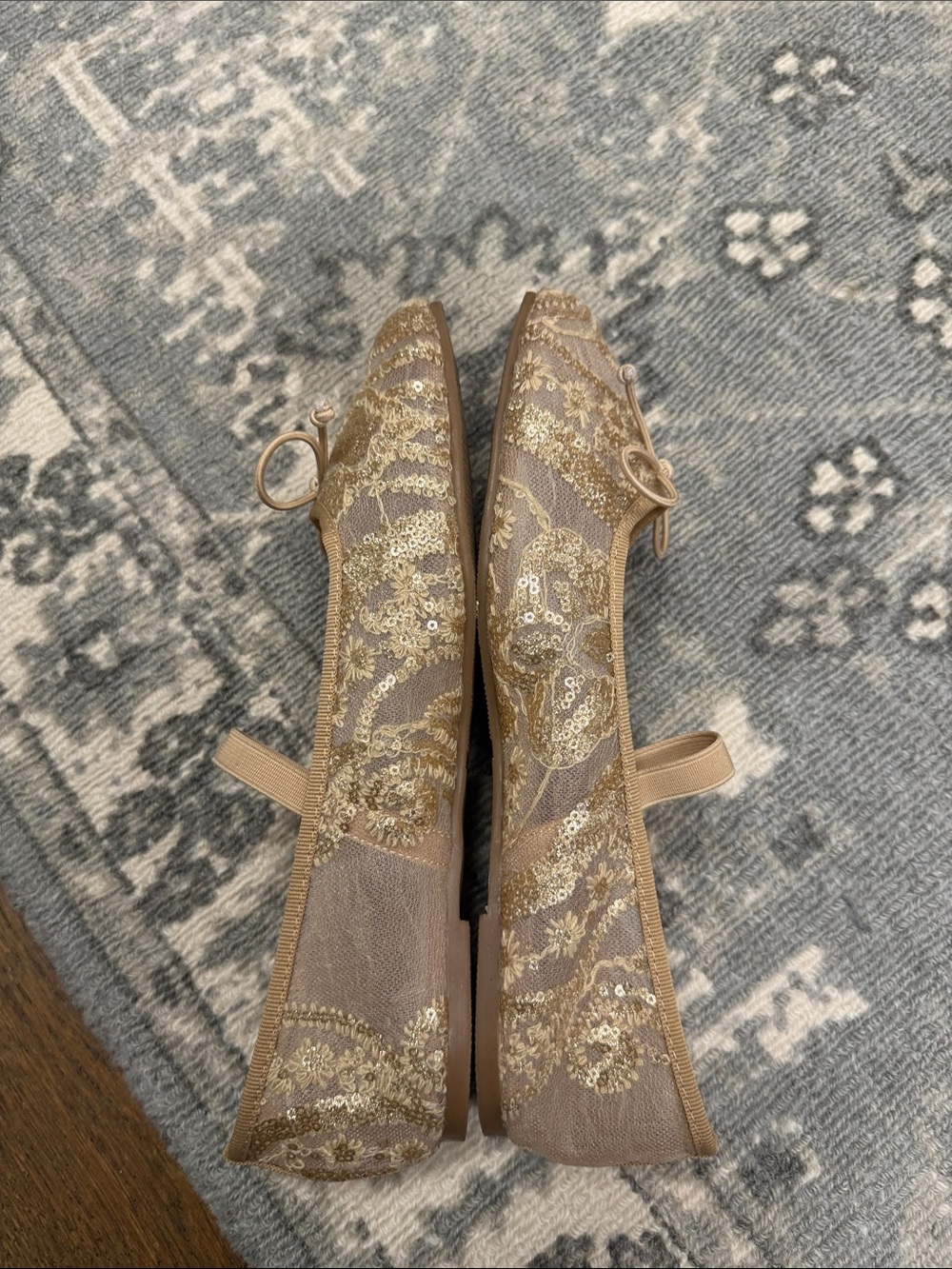 Society Metallic Beige Lace Ballet Flats with Bow - Picture 6 of 8